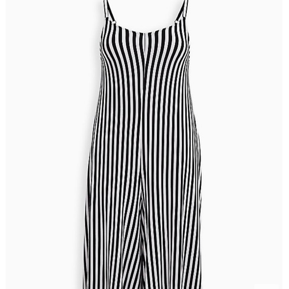 Super Soft Black & White Stripe Culotte Jumpsuit - Picture 3 of 5